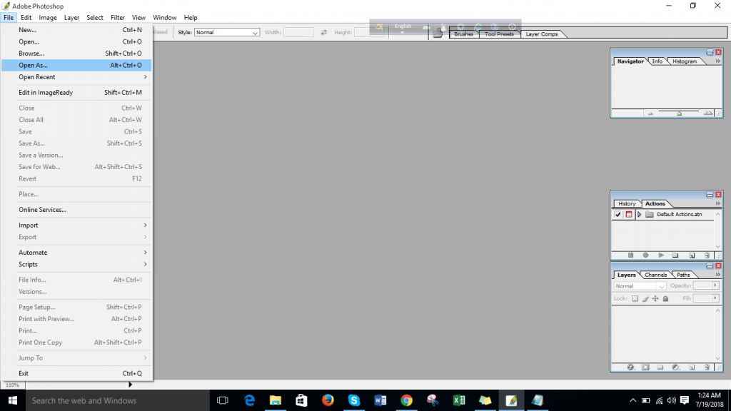 Opening image in Photoshop